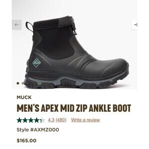 Muck Boot NWT Apex Mid Zip Ankle Boot (BLACK) MSRP $165 NO BOX